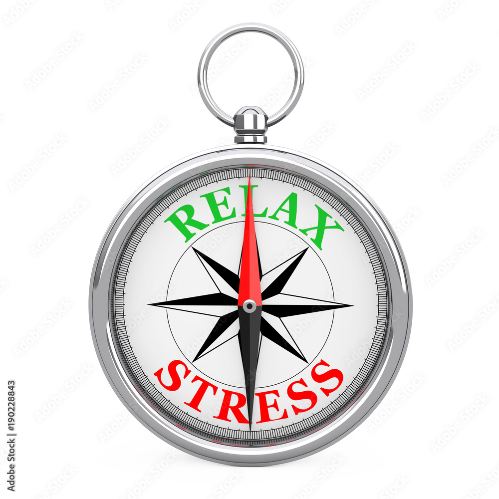 Direction to Relax or Stress Sign Compass Closeup. 3d Rendering Direction to Relax or Stress Sign Compass Closeup. 3d Rendering
