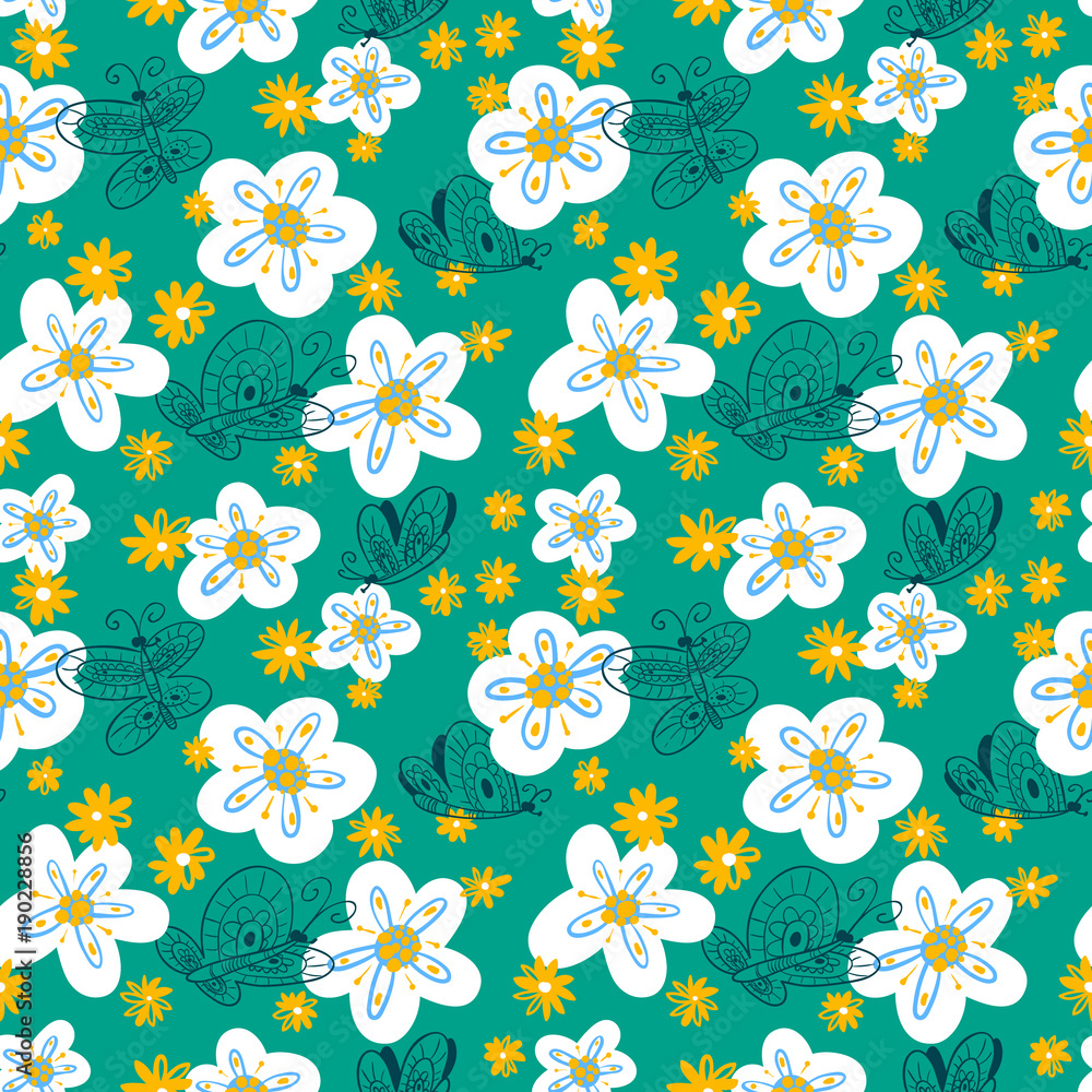 Seamless pattern with butterflies. Background with flying beautiful butterfy and flowers Seamless pattern with butterflies. Background with flying beautiful butterfy and flowers