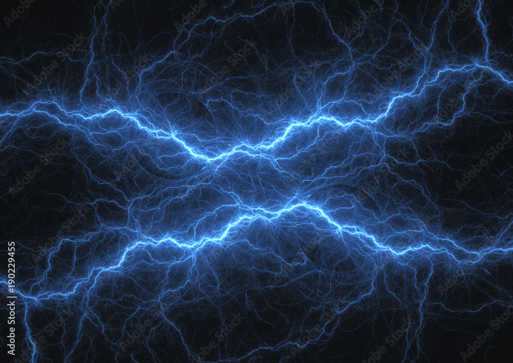 Fototapeta premium Blue plasma electrical lightning, abstract energy