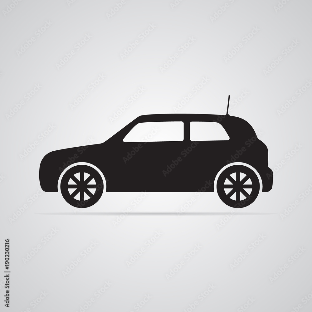 Carved silhouette flat icon, simple vector design. Car in profile for illustration of transport, car dealers and passenger transport. Symbol of body type hatchback