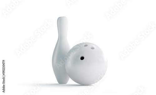 Vászonkép Blank white bowling ball and skittle mock up, front view, 3d rendering
