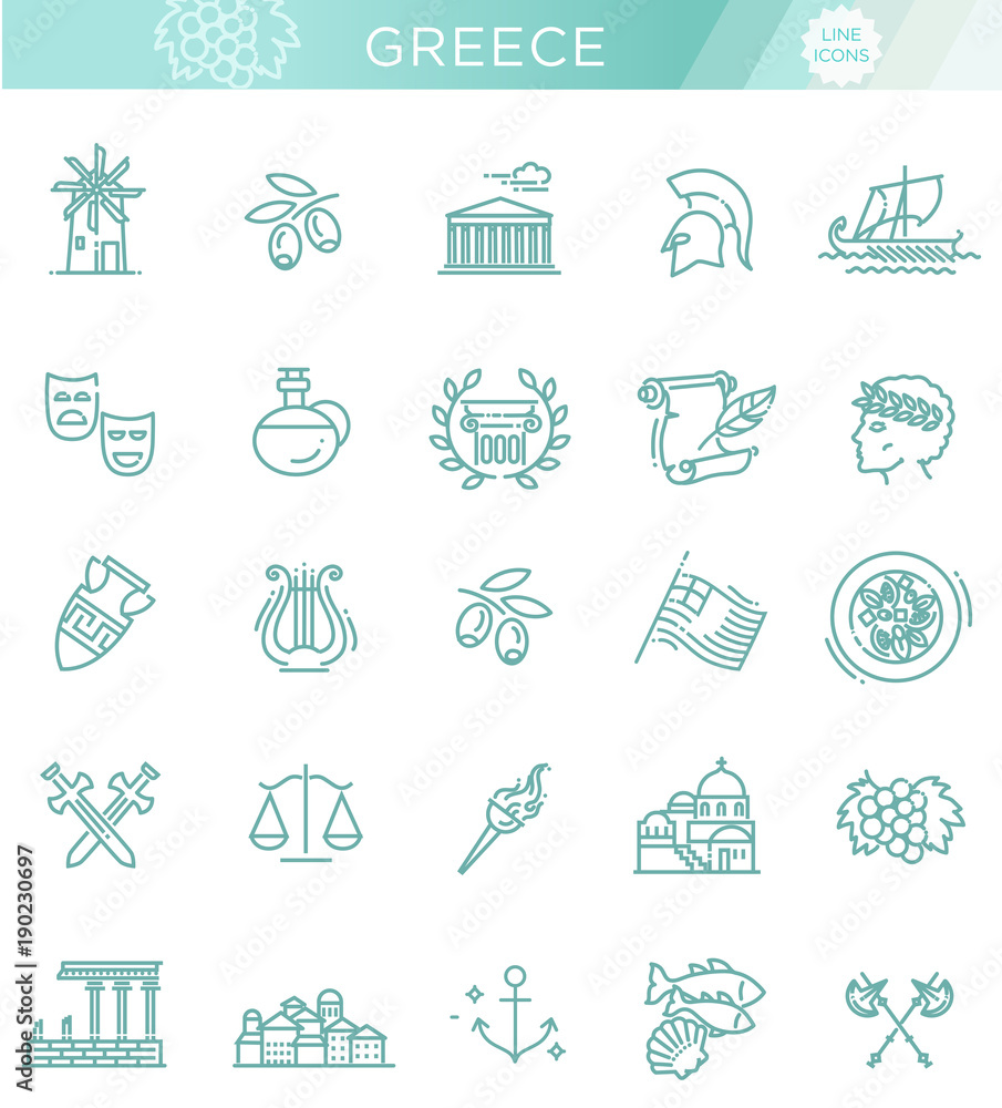 Greece line icon set.Vector Greece line icon set.Vector