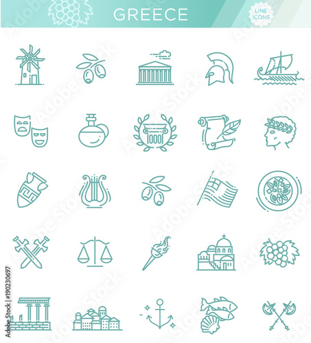Greece line icon set.Vector