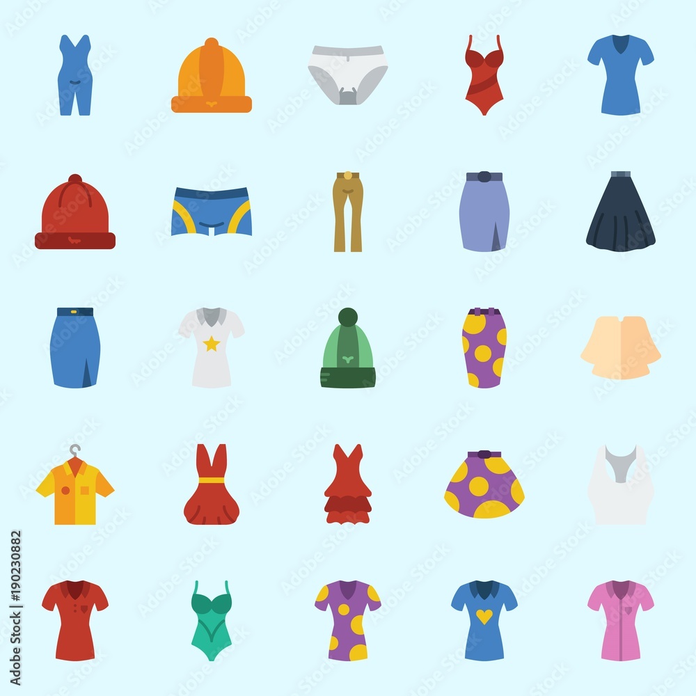 Icons set about Women Clothes with tank top, pijamas, dress, pants, panties and skirt Icons set about Women Clothes with tank top, pijamas, dress, pants, panties and skirt