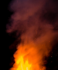 fire with smoke on a black background