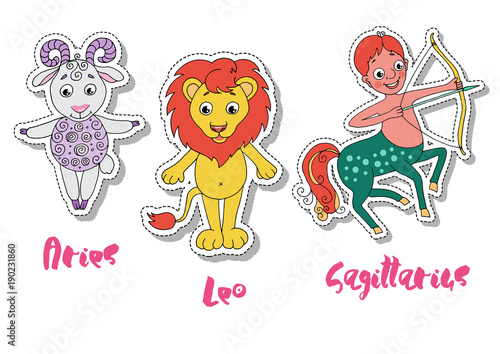 Set of three zodiac signs - aries, leo, sagittarius