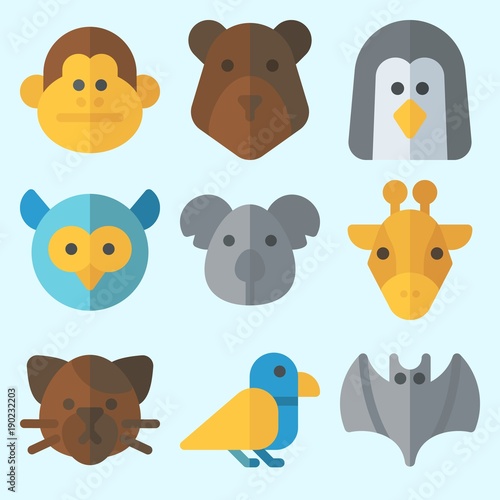 Icons set about Animals with bat, bird, koala, owl, monkey and bear