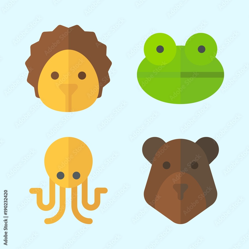 Icons set about Animals with hedgehog, bear, frog and octobus Icons set about Animals with hedgehog, bear, frog and octobus
