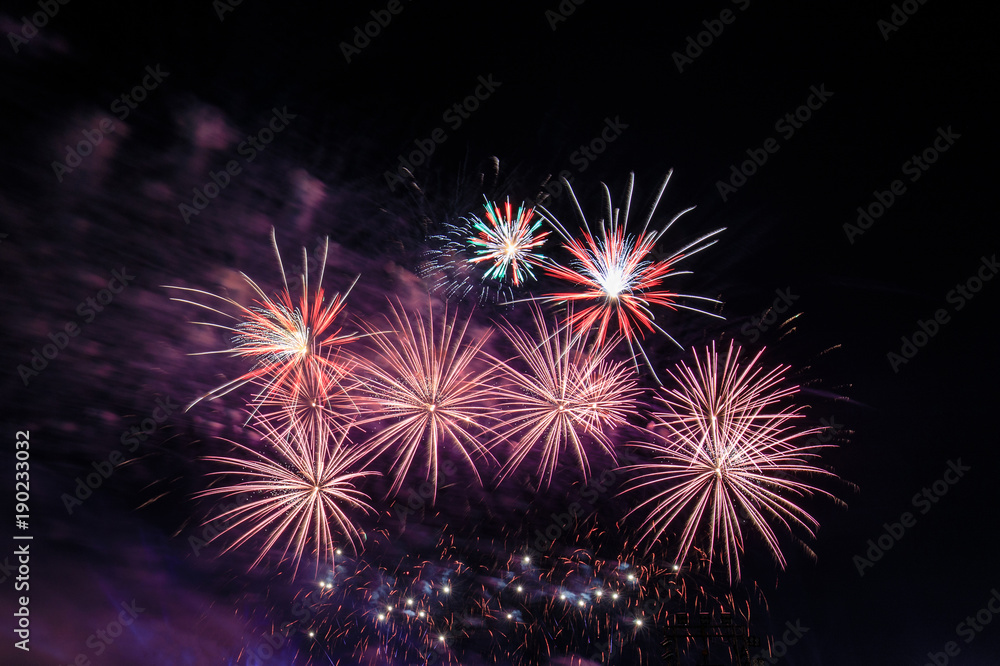 Colourful fireworks in the night of celebration. Colourful fireworks in the night of celebration.