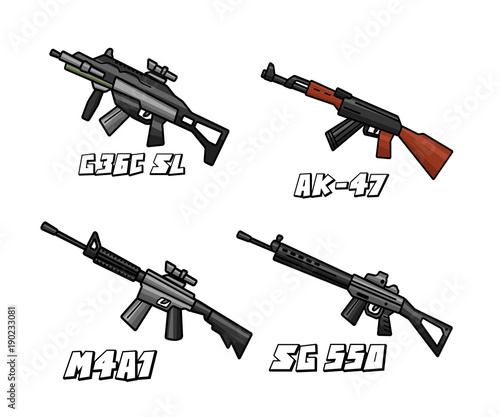 assault riffle weapon set cartoon design