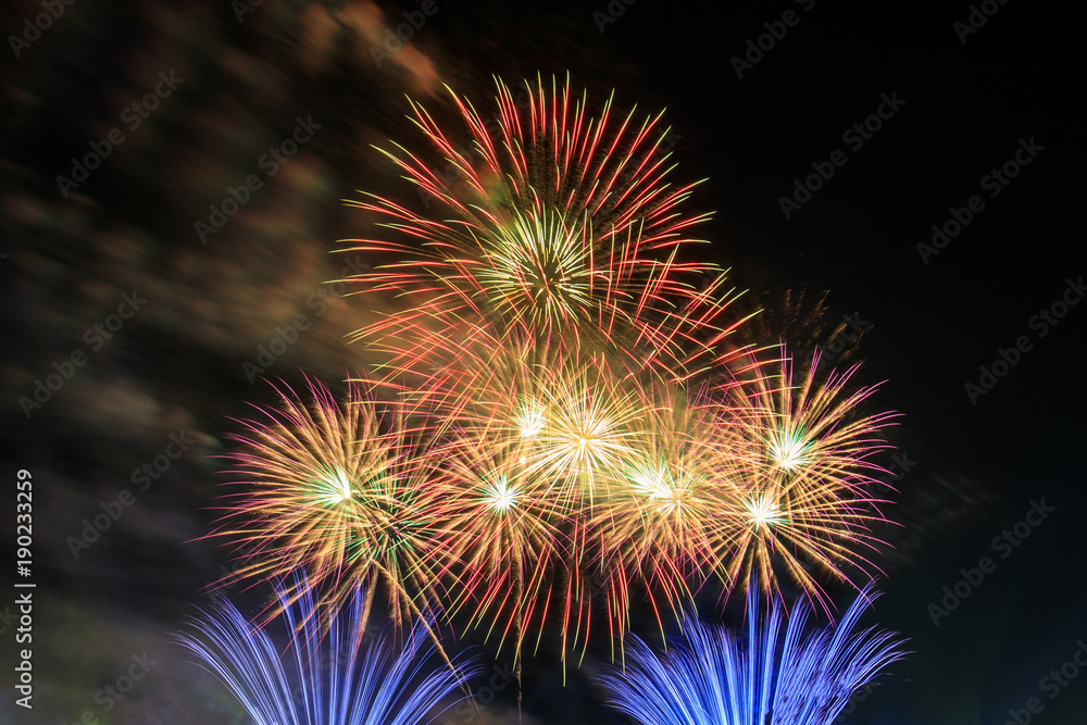 Colourful fireworks in the night of celebration. Colourful fireworks in the night of celebration.