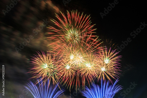 Colourful fireworks in the night of celebration.