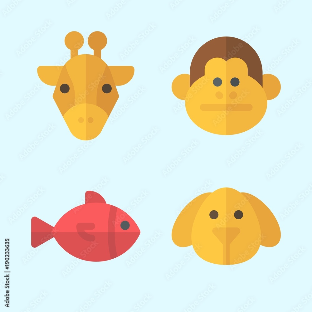 Icons set about Animals with dog, giraffe, monkey and fish Icons set about Animals with dog, giraffe, monkey and fish