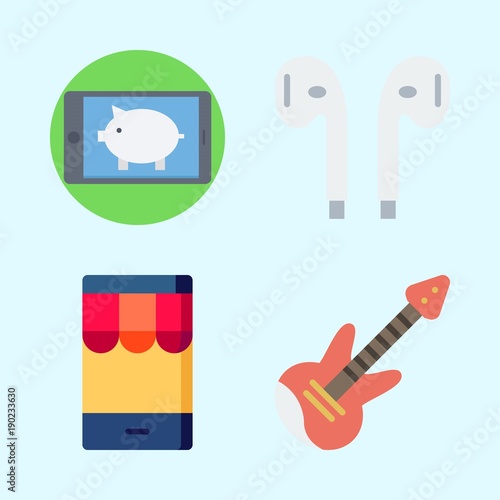 Icons set about Music with electric guitar, earphones and smartphone