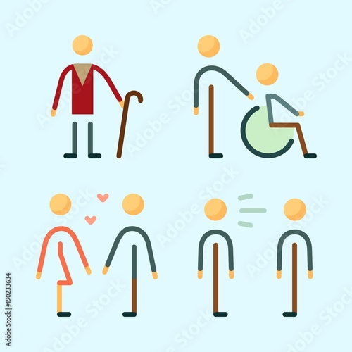 Icons set about Human with disable, scream, girlfriend, elder and boyfriend