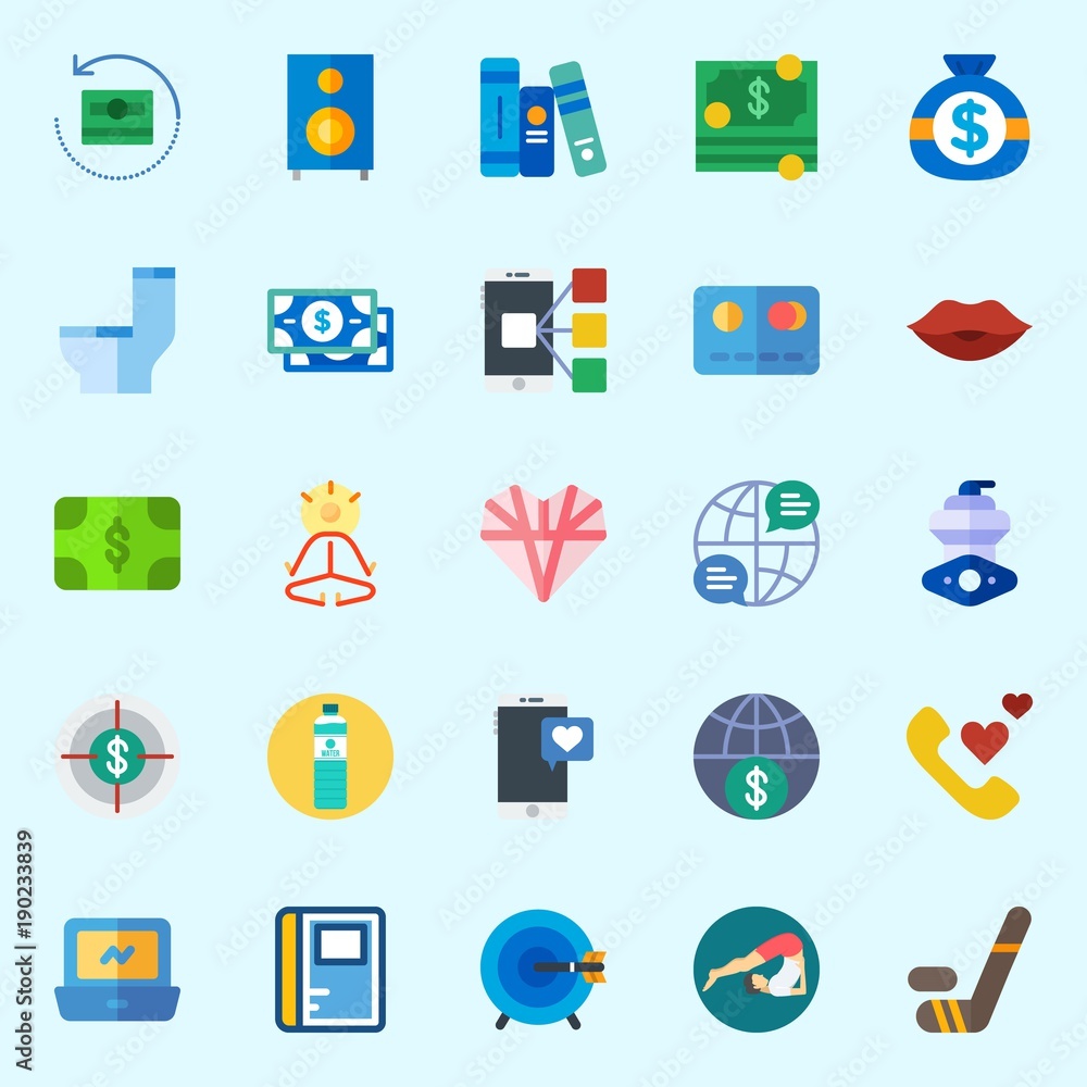 Icons set about Lifestyle with target, kiss, smartphone, books, water and phone call Icons set about Lifestyle with target, kiss, smartphone, books, water and phone call