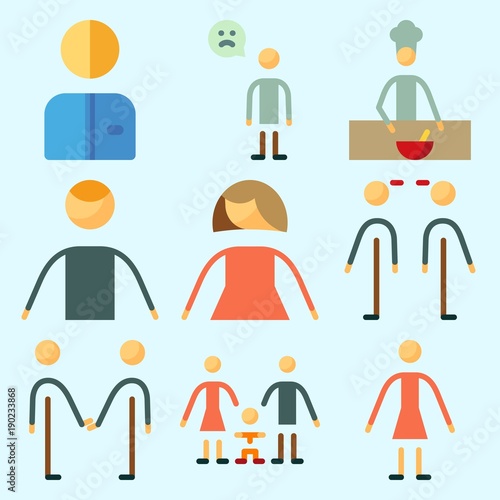 Icons set about Human with friendly, femenine, cooker, female, child and friend
