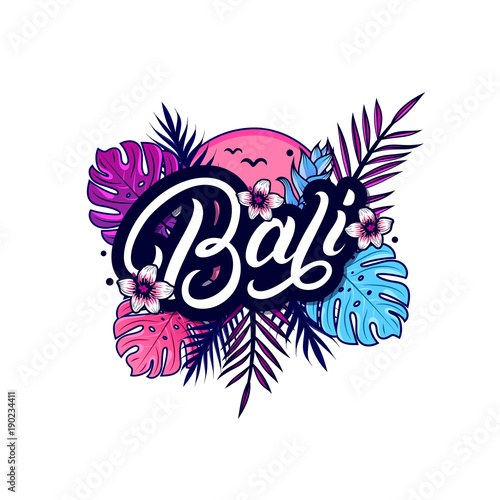 Bali hand written lettering with palm