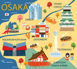 Osaka map with colorful landmarks Japan illustration design