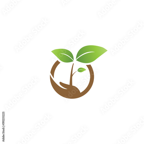 Elegant sprout on a hand and  circle agriculture logo design template vector