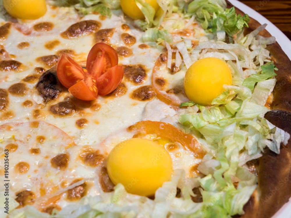 Hot delicious pizza freshly cooked in a cafe Hot delicious pizza freshly cooked in a cafe