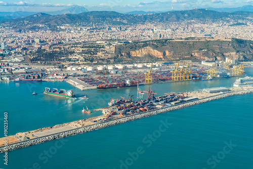 Aerial view from Zona Franca - Port, the industrial harbor of the Port of Barcelona