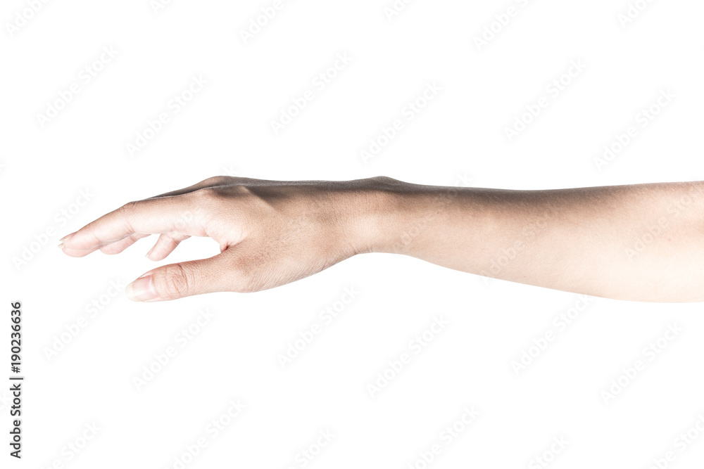 Hand open and ready to help or receive. Gesture isolated on white background with clipping path.