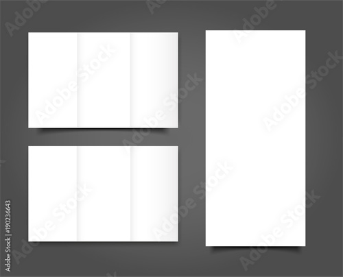 Set of Blank tri fold brochure mock up portrait cover. Isolated