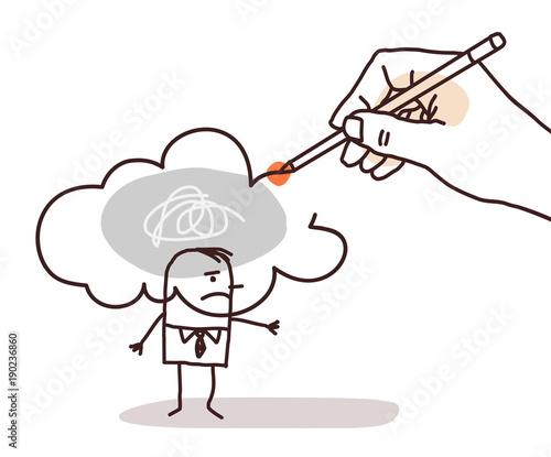 Hand Drawing a Polluted Cloud on a Cartoon man