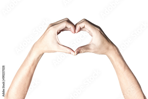 Hands in the form of heart on white background with clipping path.