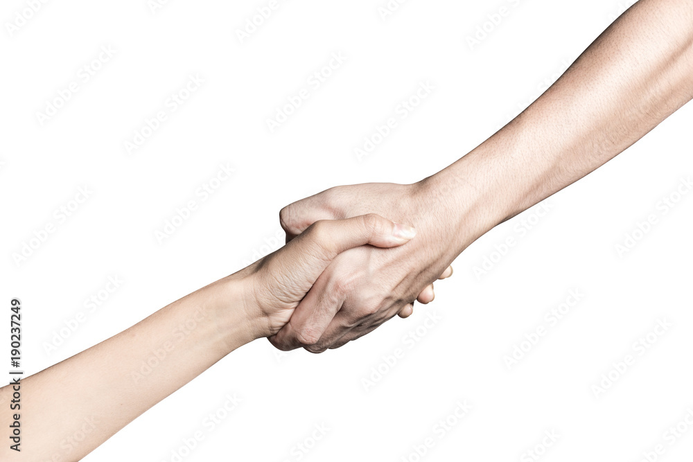 Hand open and ready to help or receive. Gesture isolated on white background with clipping path.