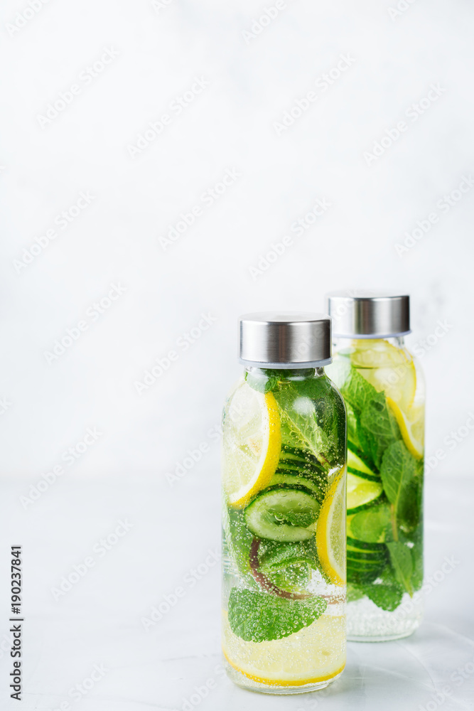 Fresh cool lemon cucumber mint infused water detox drink Fresh cool lemon cucumber mint infused water detox drink