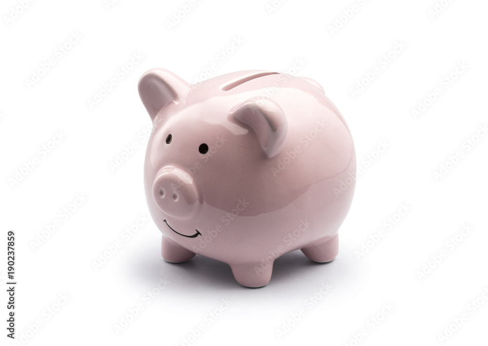 pink piggy bank for saving money isolate. pig doll for save coin on white background