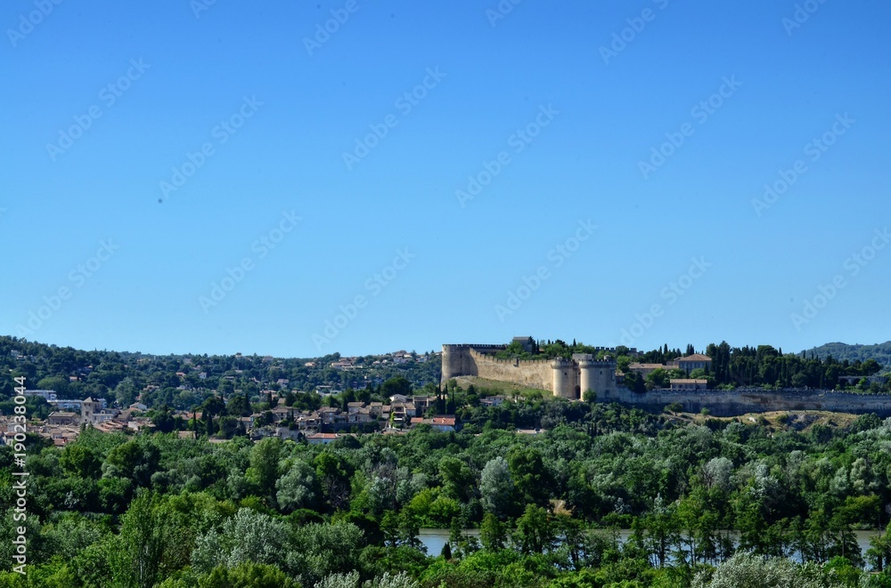Obraz premium June 23, 2016 6:00 pm Avignon, Provence, France. View from the hill of the city from towards Chateau De Villeneuve Les Avignon over the Rhone.