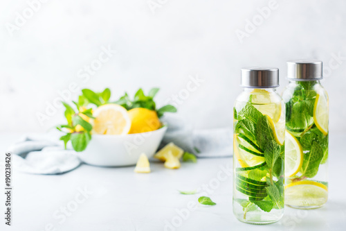 Fresh cool lemon cucumber mint infused water detox drink