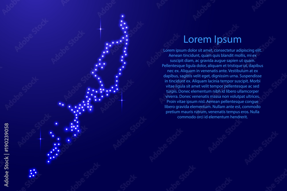 Map Palau from luminous blue star space points on the contour for banner, poster, greeting card, of vector illustration. Map Palau from luminous blue star space points on the contour for banner, poster, greeting card, of vector illustration.
