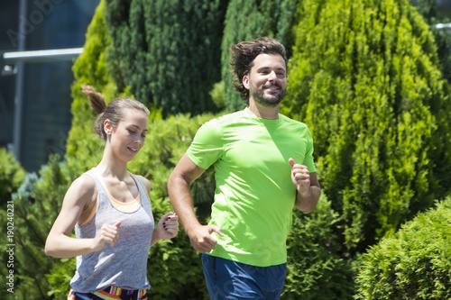 Couple running in urban enviroment