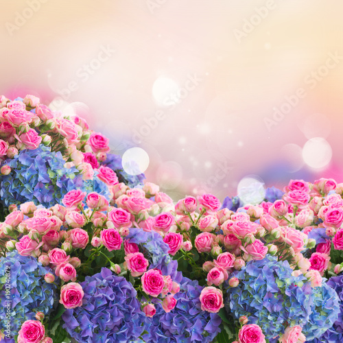 bunch of roses and  hortensia flowers
