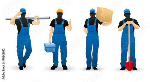 Worker people set of man cartoon personage silhouettes various