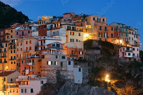 Manarola buildings in Cinque Terre night