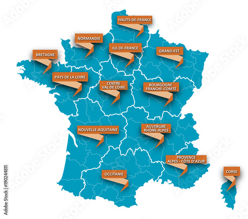 Carte Régions + Départements de France 2 2018