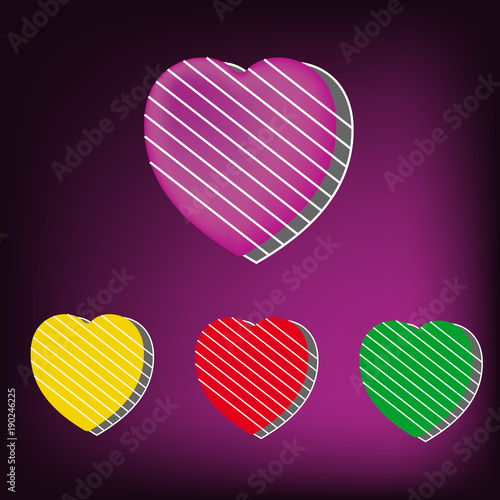 Heart Icon Vector four variations in style flat on purple background.