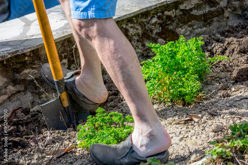 Man digginf in field using spade