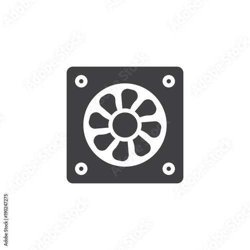 Computer cooler icon vector, filled flat sign, solid pictogram isolated on white. Cooling ventilation fan symbol, logo illustration.