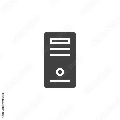 PC case icon vector, filled flat sign, solid pictogram isolated on white. Computer tower Symbol, logo illustration.