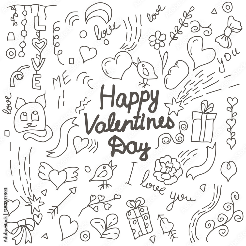 Valentines day hand drawn doodle card Valentines day hand drawn doodle card