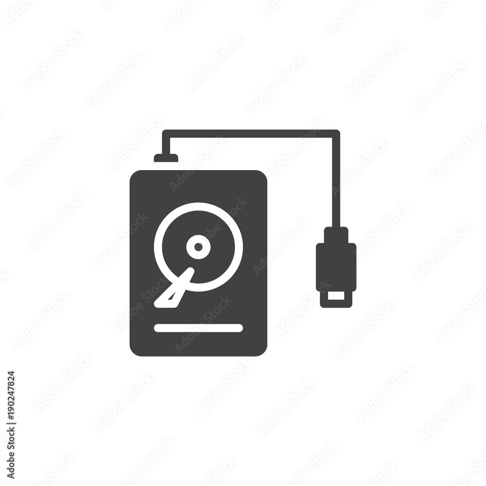 Portable HDD icon vector, filled flat sign, solid pictogram isolated on white. Hard drive disk symbol, logo illustration. Portable HDD icon vector, filled flat sign, solid pictogram isolated on white. Hard drive disk symbol, logo illustration.