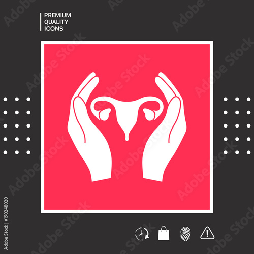 Hands holding Female uterus - protection icon