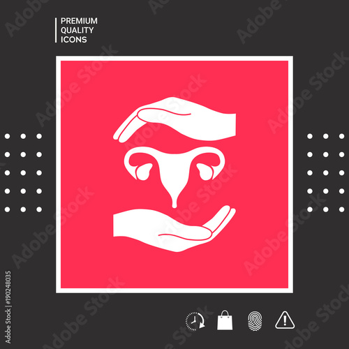 Hands holding Female uterus - protection symbol