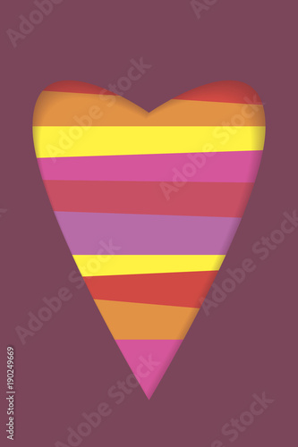 Vector Valentine's day card. Heart cut from paper, striped heart. A declaration of love.